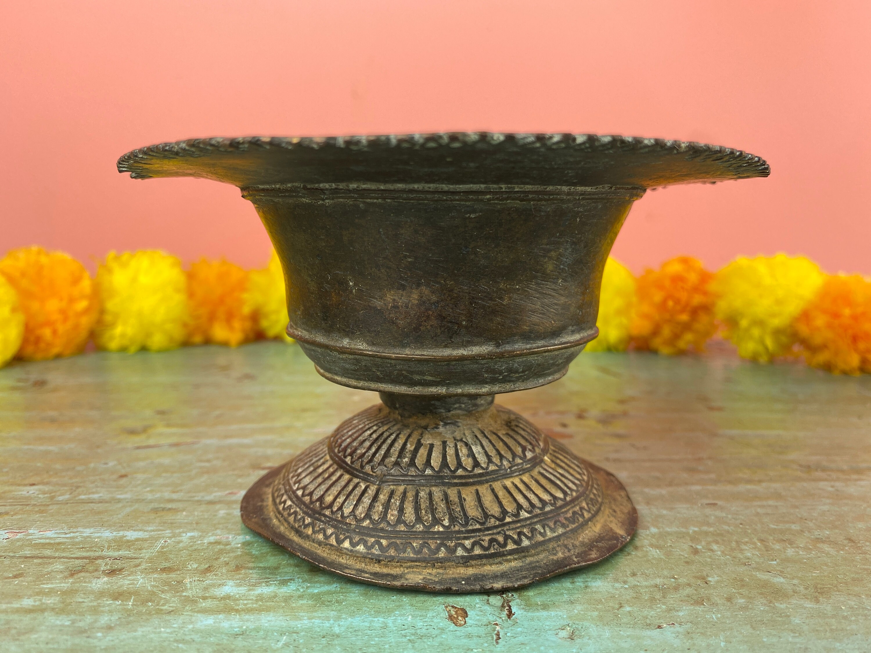 Antique Indian Brass Temple Oil Lamp Ghee Lamp Diya Puja Etsy UK