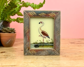 Vintage Indian Reverse Glass Painting of a Flamingo