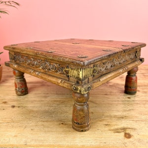 Vintage Indian Small Wooden Bajot Low Table image 2