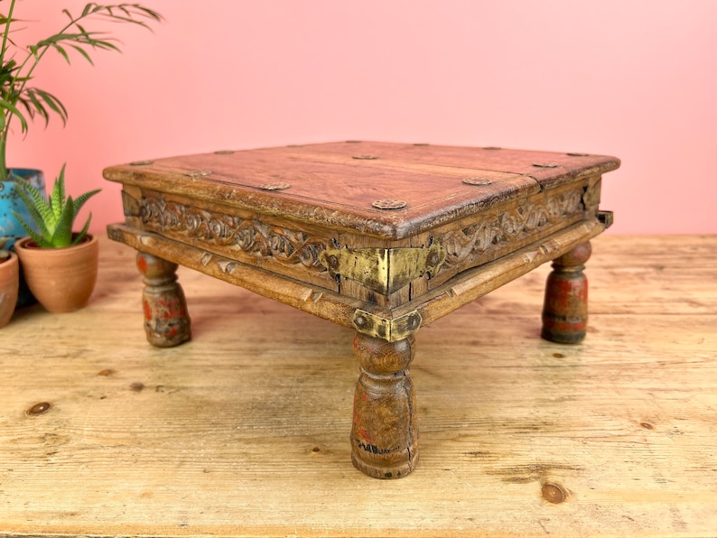 Vintage Indian Small Wooden Bajot Low Table image 2