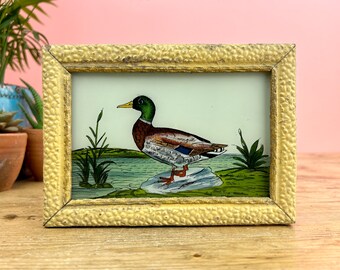 Vintage Indian Reverse Glass Painting of a Duck, Bird
