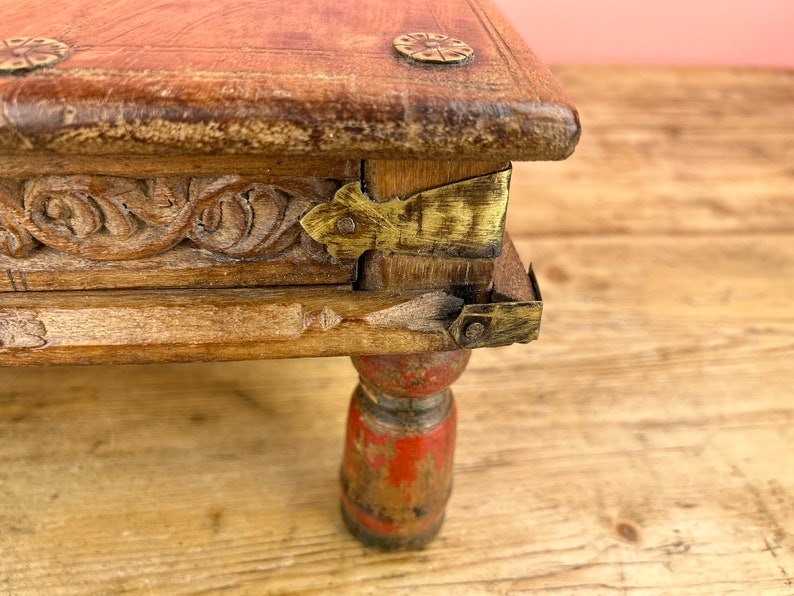 Vintage Indian Small Wooden Bajot Low Table image 10