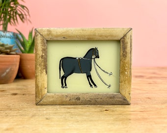 Vintage Indian Reverse Glass Painting of a Horse