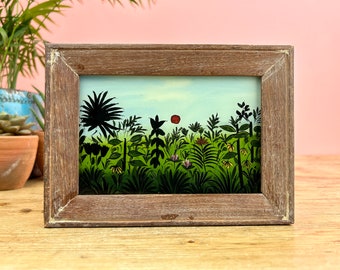 Vintage Indian Reverse Glass Painting of a Jungle, Botanical