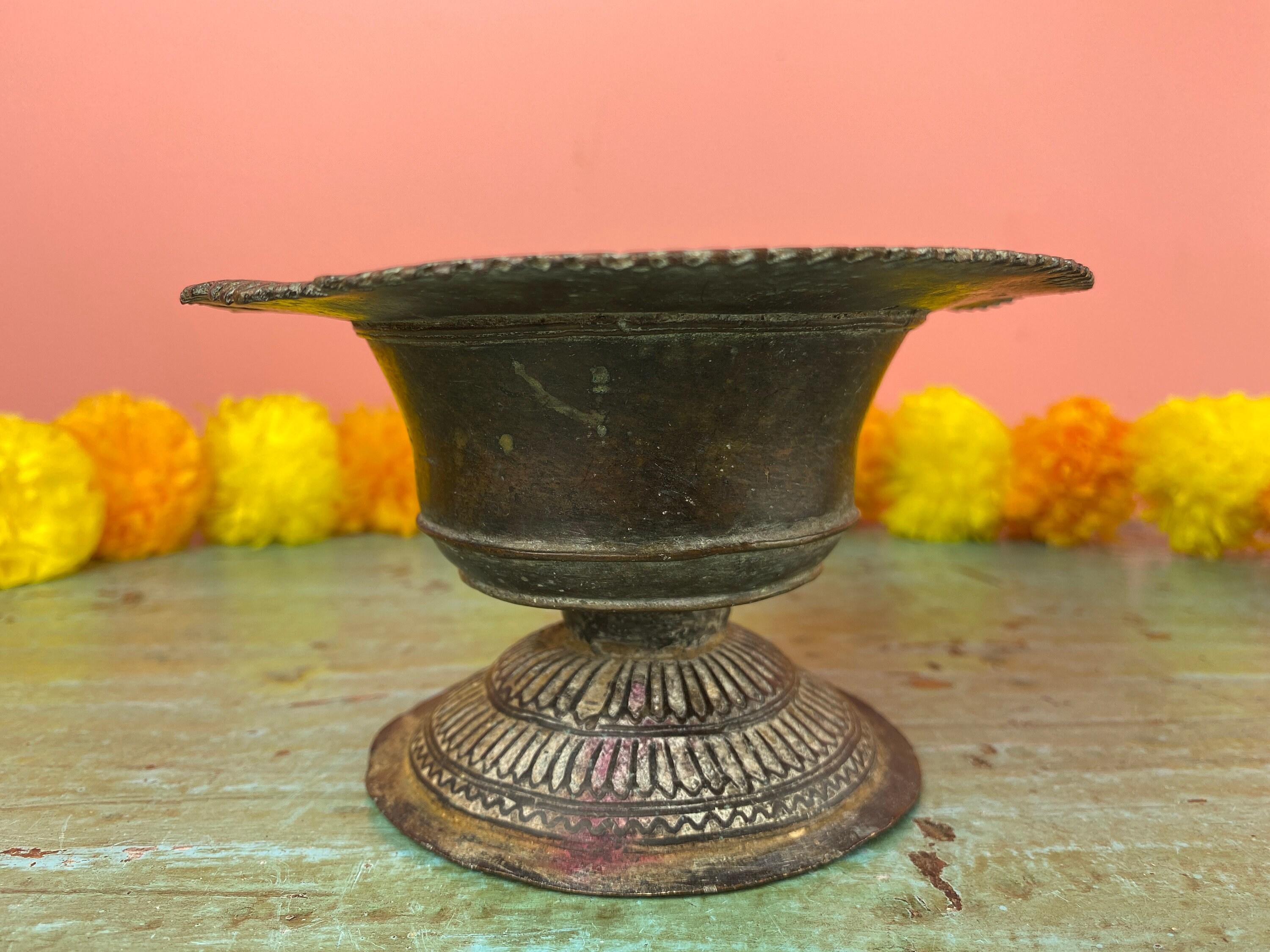 Antique Indian Brass Temple Oil Lamp Ghee Lamp Diya Puja Etsy UK