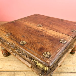 Vintage Indian Small Wooden Bajot Low Table image 3