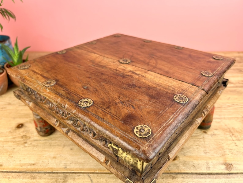 Vintage Indian Small Wooden Bajot Low Table image 3