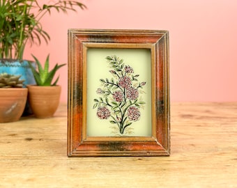 Vintage Indian Reverse Glass Painting of Flowers