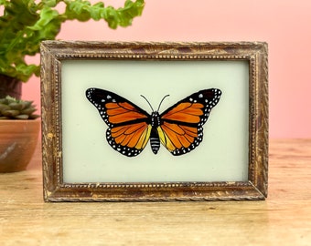 Vintage Indian Reverse Glass Painting of a Butterfly