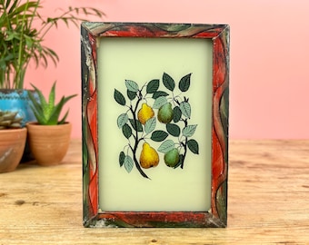 Vintage Indian Reverse Glass Painting of Pears, Botanical