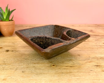 Vintage Indian Hand Carved Wooden Fruit Plate / Bowl