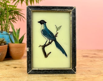 Vintage Indian Reverse Glass Painting of a Bird
