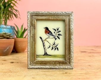 Vintage Indian Reverse Glass Painting of a Bird