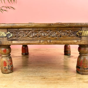 Vintage Indian Small Wooden Bajot Low Table image 5