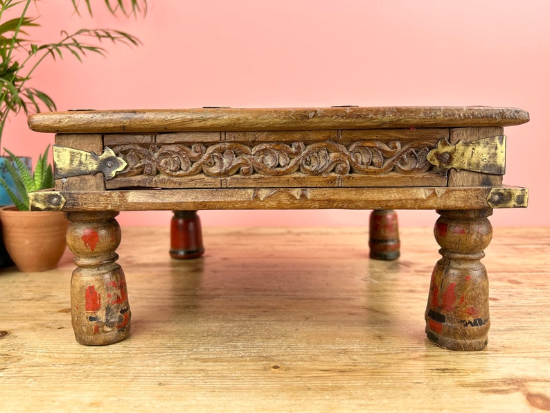 Vintage Indian Small Wooden Bajot Low Table image 5