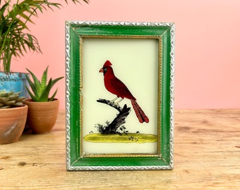 Vintage Indian Reverse Glass Painting of a Bird