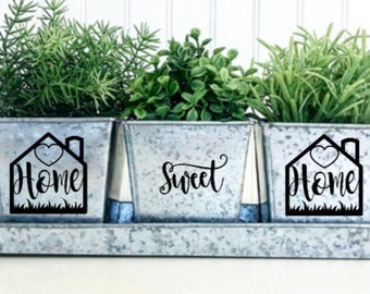 HOME SWEET HOME- Galvanized Indoor Windowsill Herb Garden Trio Metal Square Pot Set of 3 with Tray