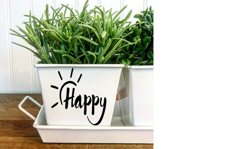 HAPPY LITTLE HERBS Indoor Kitchen Windowsill Herb Garden White Metal Square Pots, Set of 3 with Tray image 5