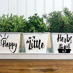 HAPPY LITTLE HERBS Indoor Kitchen Windowsill Herb Garden White Metal Square Pots, Set of 3 with Tray image 4