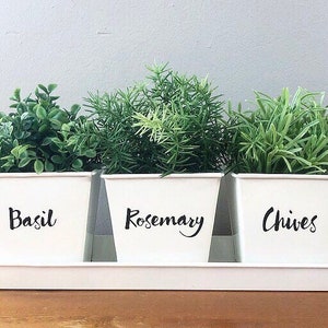 CHOOSE YOUR LABELS White Square Metal Herb Planters Set of 3 with Tray Indoor Kitchen Windowsill