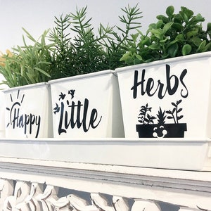 HAPPY LITTLE HERBS Indoor Kitchen Windowsill Herb Garden White Metal Square Pots, Set of 3 with Tray image 3