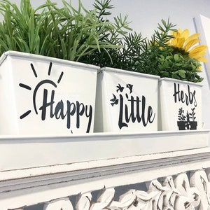 HAPPY LITTLE HERBS Indoor Kitchen Windowsill Herb Garden White Metal Square Pots, Set of 3 with Tray image 2