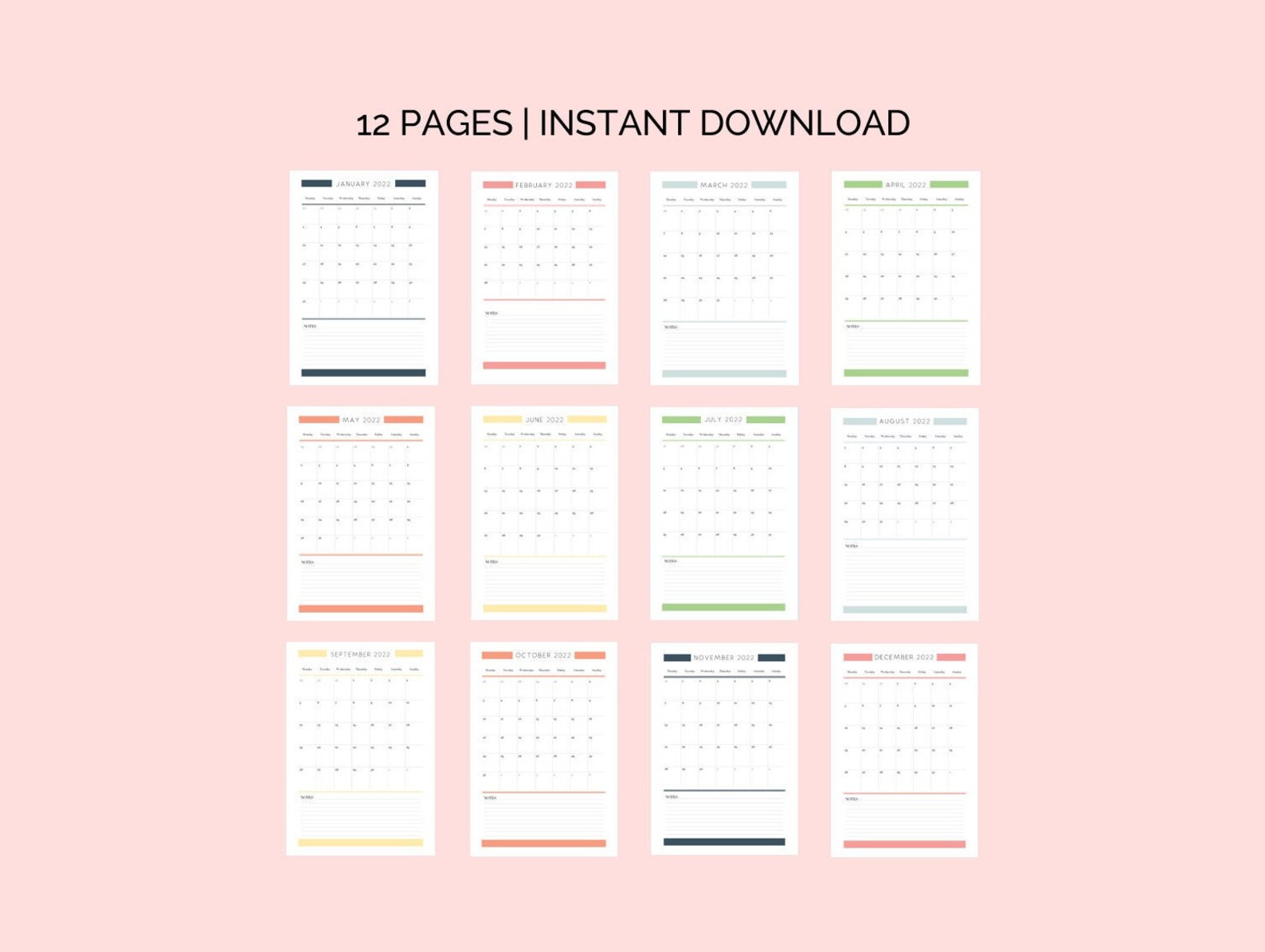 monthly 2022 a4 calendar printable etsy