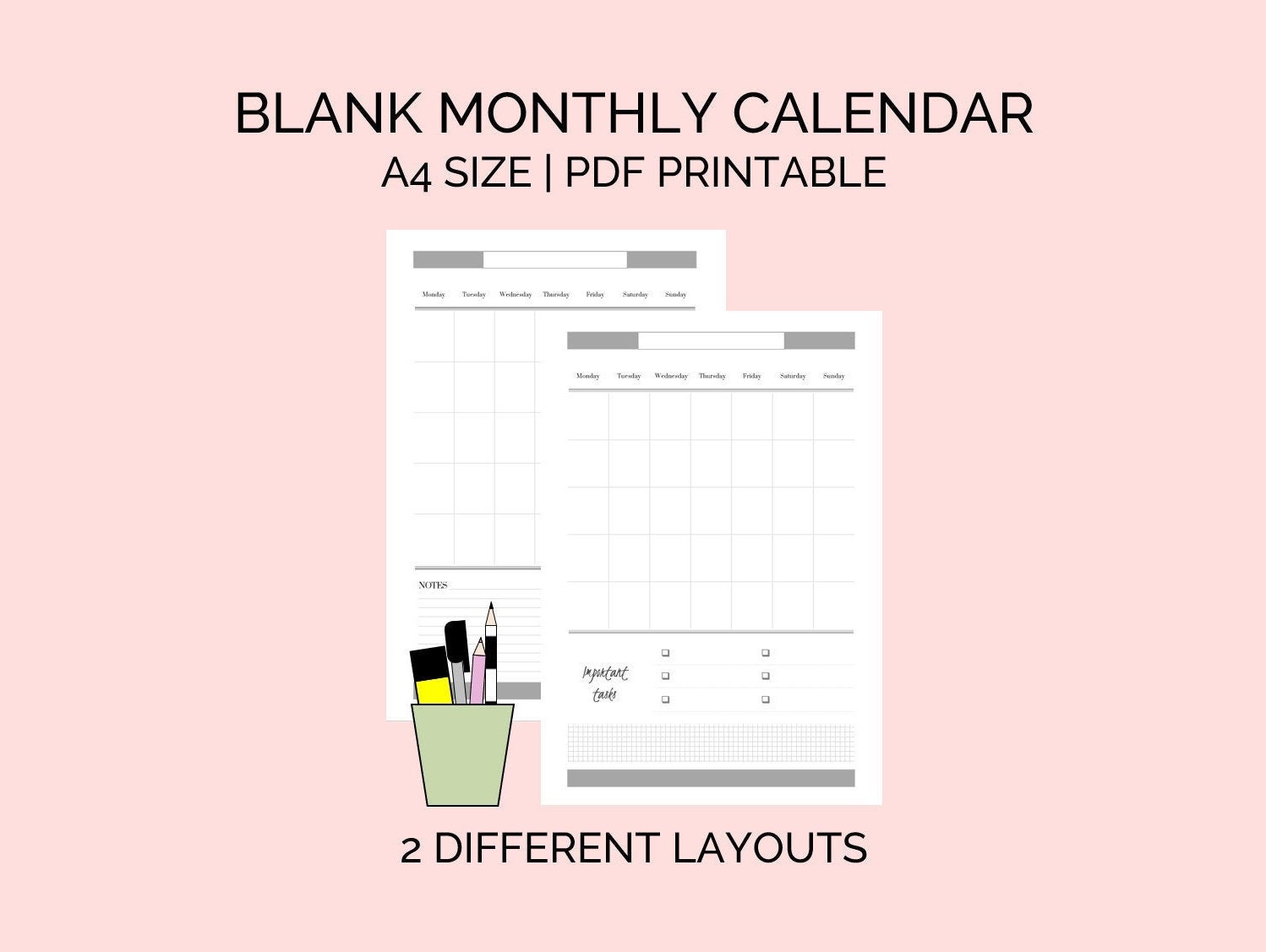 Blank Monthly Planner Printable Any Month Calendar 2 Etsy
