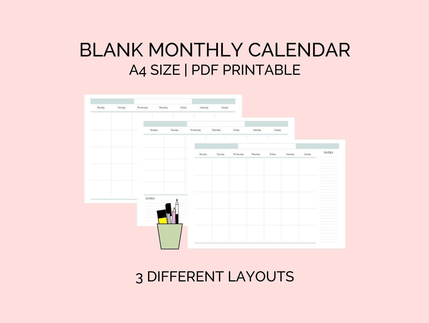 Blank Monthly Planner Printable Any Month Calendar 3 Etsy