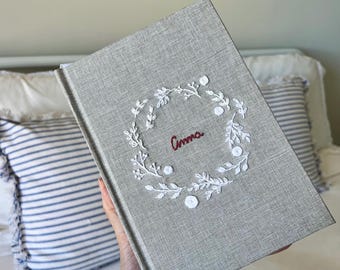 Anpassad handbroderad journal - Handbunden journal - Blommig dagbok - Tom skissbok