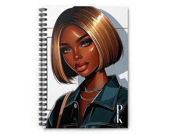 6x8 Spiral Ruled Lined Notebook, Stylish Stationery, Personal Diary, Stylish Cover Black Girl Art - Ideal for Journaling and Notes