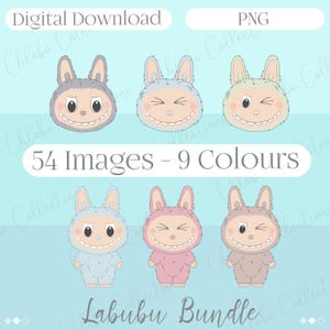 Labubu Clipart Bundle, 54 Cute Labubu PNG Files, Labubu Digital Download, Kawaii Cartoon Character Graphic, Sublimation, Stickers Crafts
