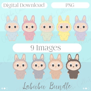 Labubu Clipart Bundle, 9 Cute Labubu PNG Files, Labubu Digital Download, Cute Kawaii Cartoon Character Graphic, Sublimation, Stickers Crafts