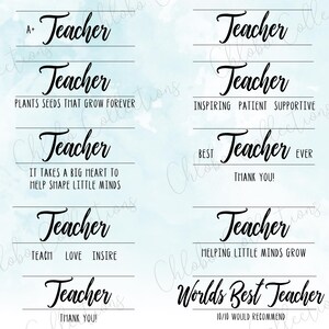 Enseignant PNG Bundle, appréciation des enseignants et cadeau PNG, téléchargement numérique, descriptions des enseignants et citations pour cadeaux, autocollants, sublimation
