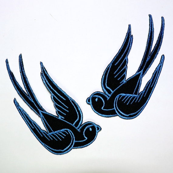 Mirror Swallow Sparrow Bird Fashion Embroidered Sew On Patch DIY Applique
