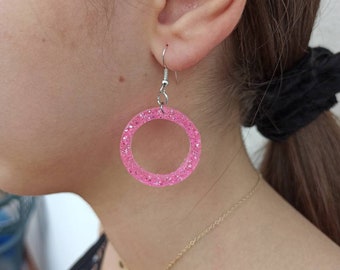 pink earrings hoop, pink earrings, pink hoop, earrings hoop, glitter earrings