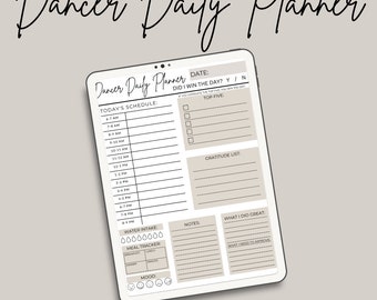 Dancer Daily Planner Printable | Daily Schedule | Meals | Water Intake | Power List | Gratitude | Notes | Mood | Improvements