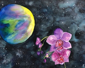 Venus and Orchid Original Watercolor