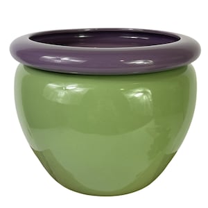 Large Ceramic African Violet Self Watering Planter 8" D Flower Pot Green Purple