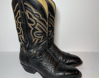 Hondo 7635 Black Brown Bullhide Leather Western Cowboy Boots Stitching Men's 9D