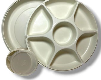 TUPPERWARE Serving Center 6-Part Divided Party Veggie Snack & Dip Tray Complete
