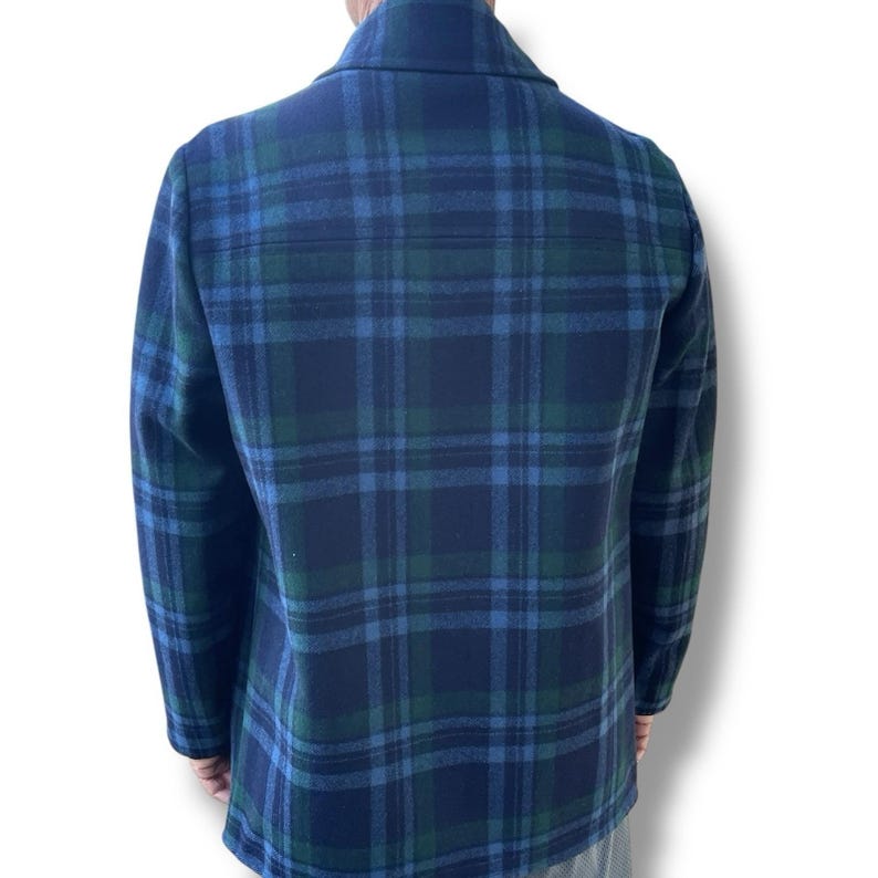Chaqueta reversible de lana Pendleton Vintage de los años 50, cuadros azul marino, fabricada en EE. UU., talla grande/XL imagen 11