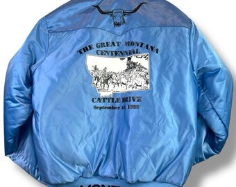 Chaqueta bomber vintage de Montana Centennial 1889-1989 para hombre, años 80, talla XL, EE. UU., acolchada, rara