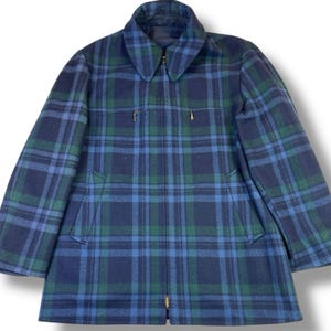 Chaqueta reversible de lana Pendleton Vintage de los años 50, cuadros azul marino, fabricada en EE. UU., talla grande/XL imagen 9