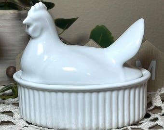Pier 1 Imports Weiße Keramik-Schale mit Hühnermotiv im Landhausstil, Cottagecore Vintage, 5,5 Zoll