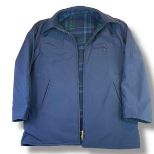 Chaqueta reversible de lana Pendleton Vintage de los años 50, cuadros azul marino, fabricada en EE. UU., talla grande/XL
