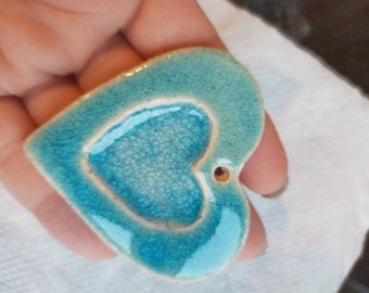 Cuore in ceramica refrattaria con smalti craquelé vari colori