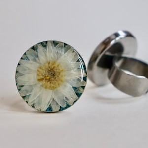 Bague fleur pressée : anneau réglable en acier inoxydable, Vira Vira