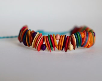 Melon Seed Funky Multi-coloured Bracelet // Wooden Bead // Ethical // Sustainable Jewellery //  Festival Fashion //  Botanical Gift