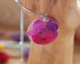 Pressed Flower Resin Pendant: Purple Botanical Necklace